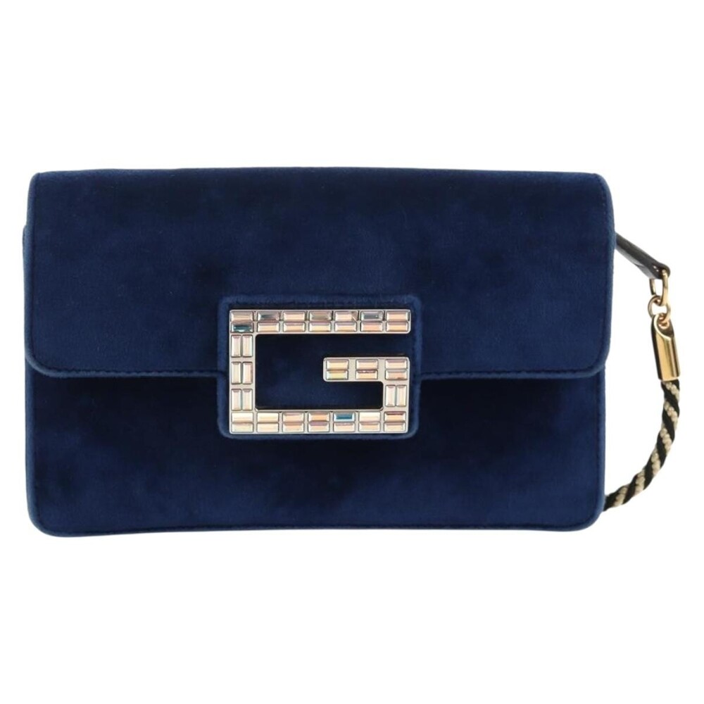 Gucci Shoulder Bag Velor Blue Gold Velour